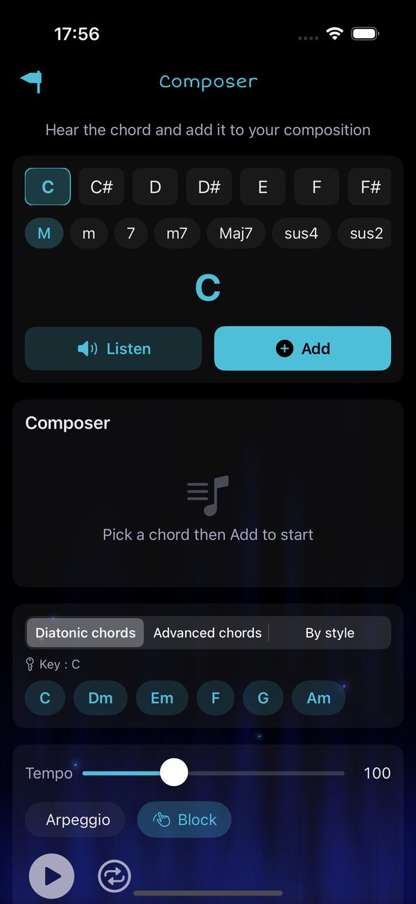 Composer with Diatonic suggestions in C
