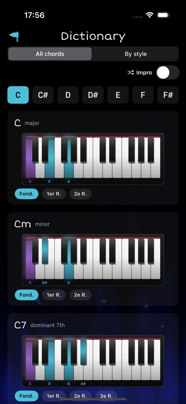 Chord Dictionary in All chords mode